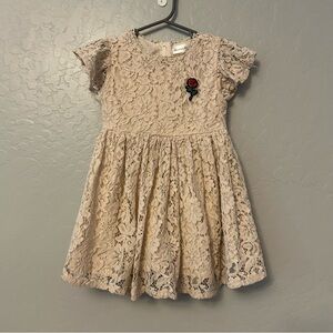 Aurora Baby cream beige colored lace dress with embroidered rose size 4